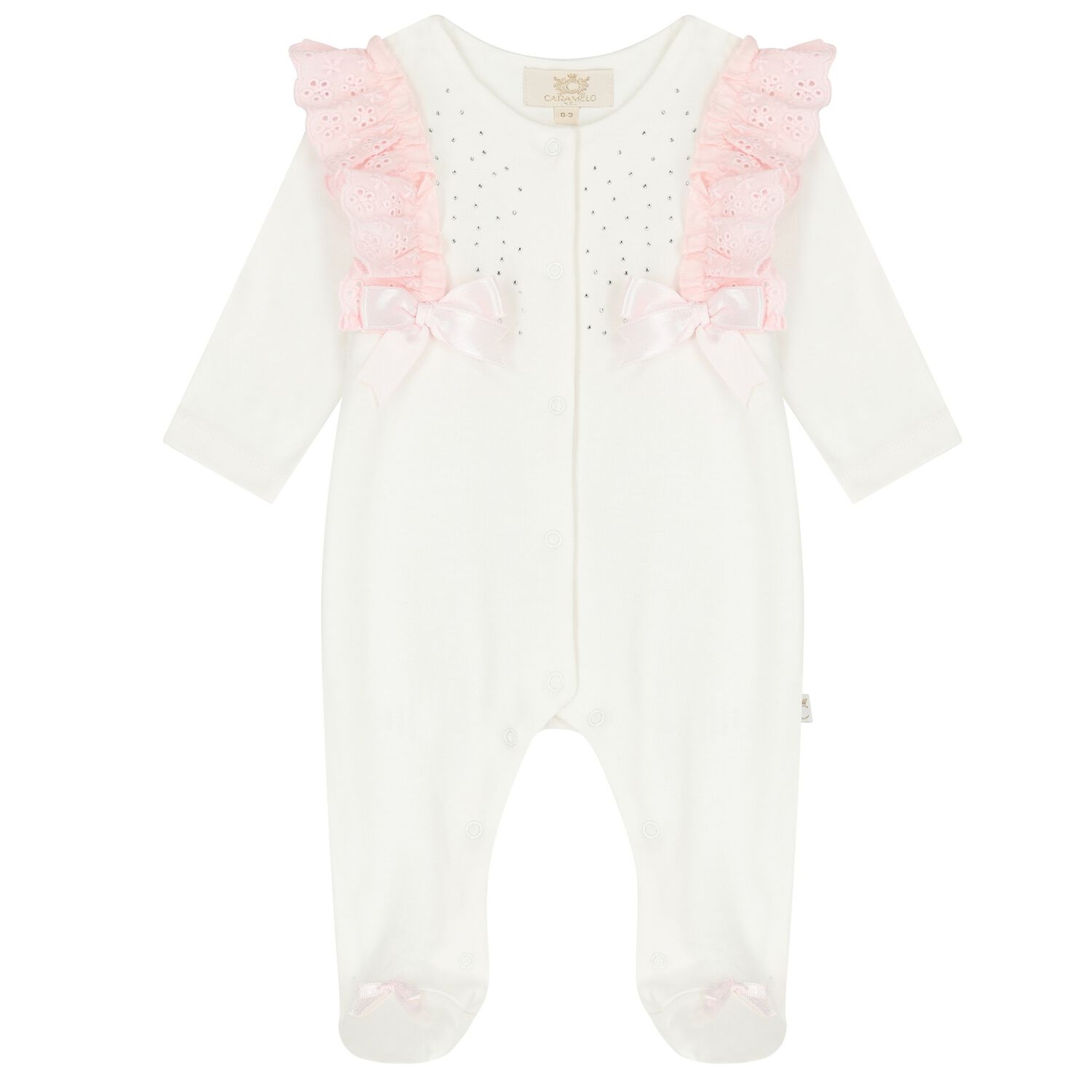 Girls Ivory & Pink Embellished Babygrow, 1, hi-res