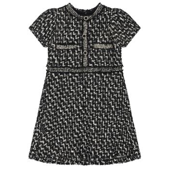 Girls Black & Ivory Tweed Dress