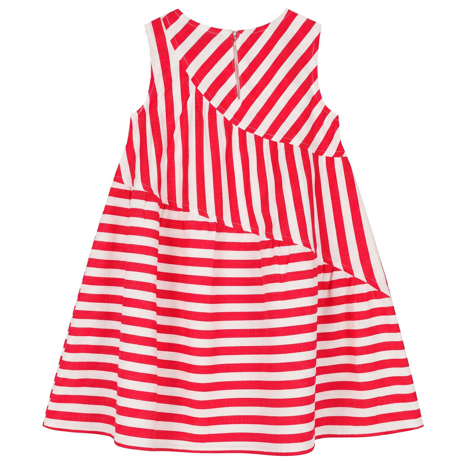 Girls Red & White Striped Dress, 1, hi-res