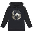 Boys Black Football Hooded Top, 1, hi-res