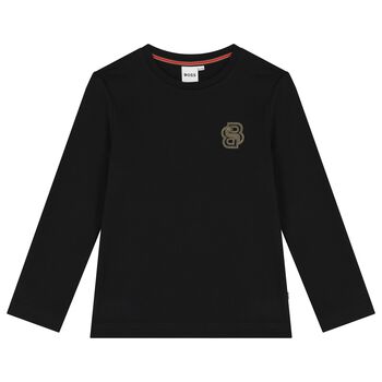 Boys Black Logo Long Sleeve Top