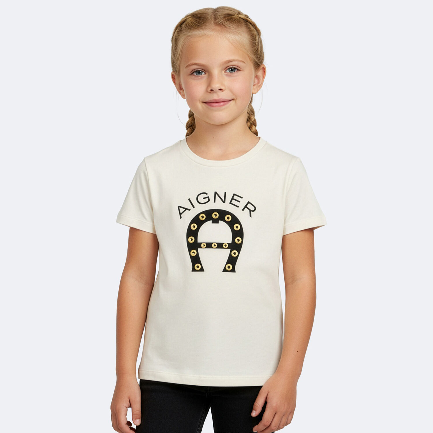 Girls Ivory & Black Logo T-Shirt, 1, hi-res