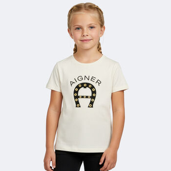 Girls Ivory & Black Logo T-Shirt