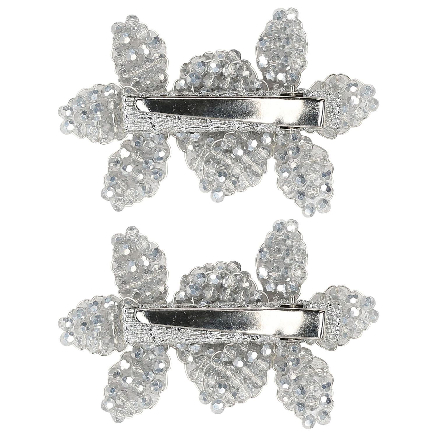 Girls Silver Embellished Flowers Hair Clips ( 2-Pack ), 4, hi-res image number null