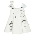 Girls White Bow & Flower Dress, 1, hi-res