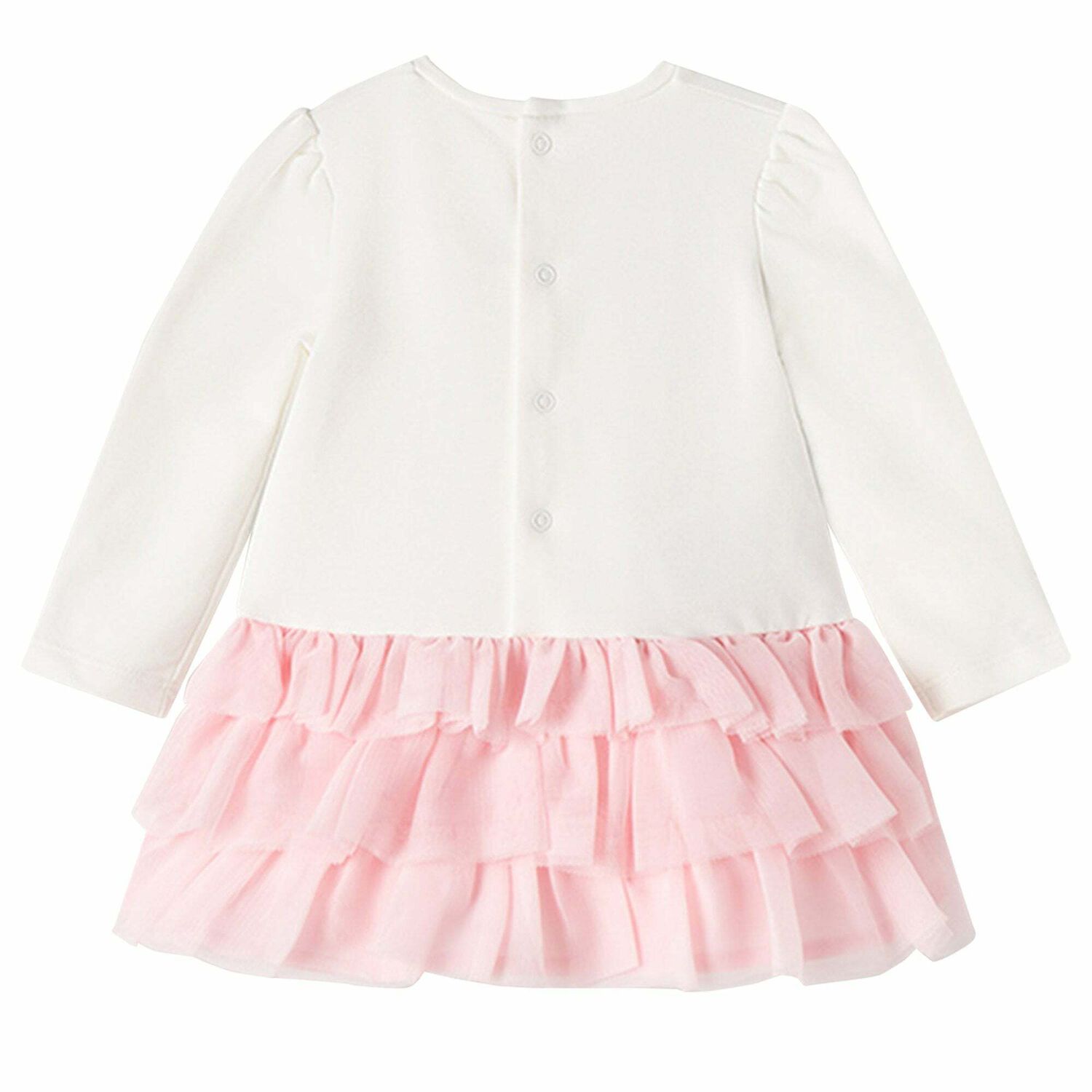 Younger Girls Pink & Ivory Tulle Dress, 1, hi-res