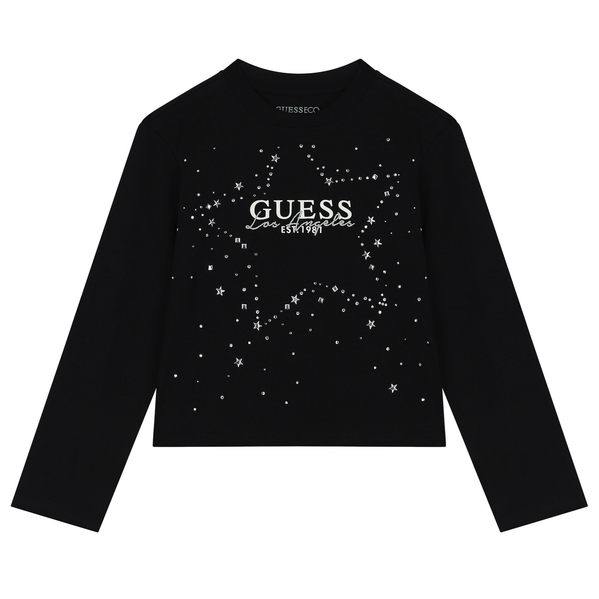 Guess Girls Black Logo Long Sleeve Top Junior Couture UK