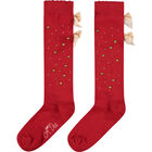 Girls Red Embellished Bow Socks, 1, hi-res