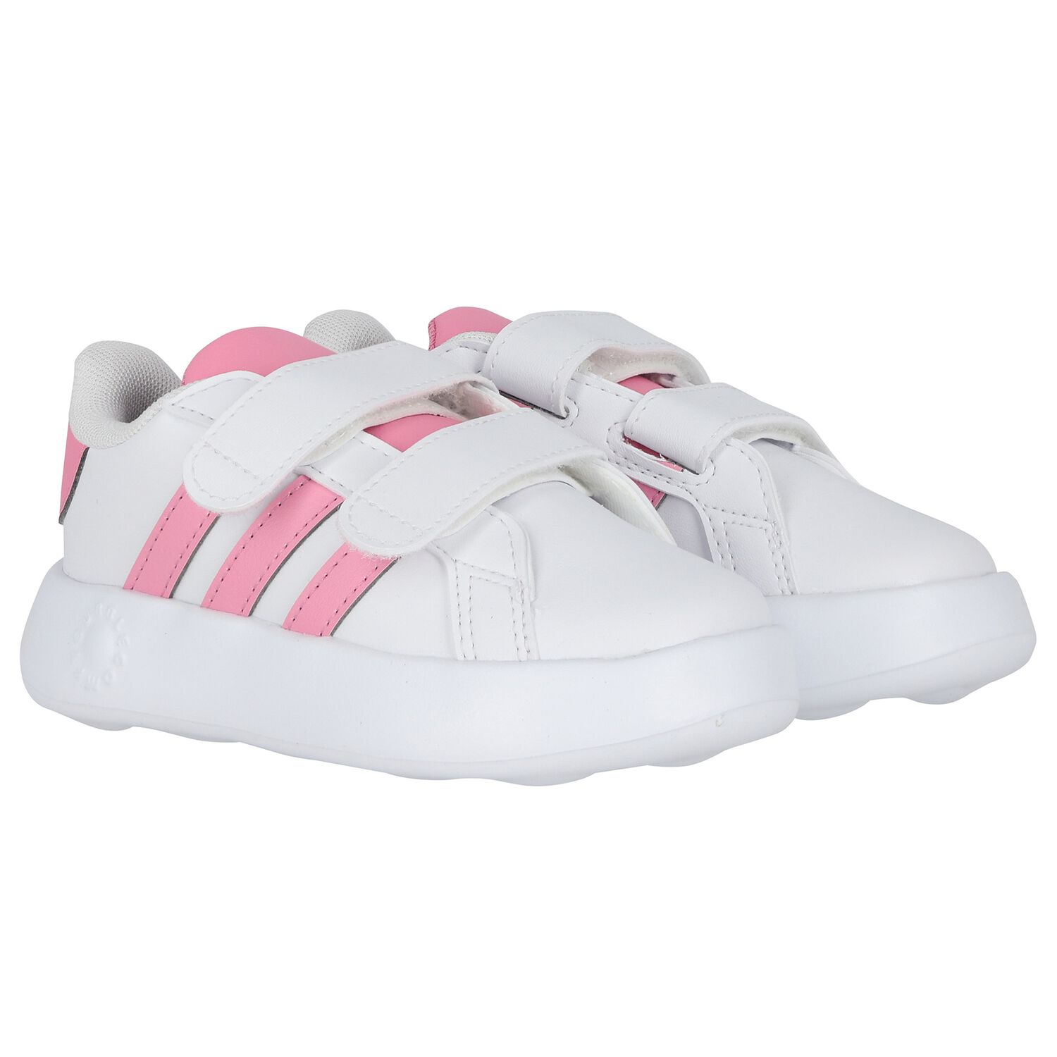 Girls White & Pink Grand Court Trainers, 1, hi-res
