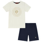 Boys Ivory & Navy Logo Pyjamas, 1, hi-res