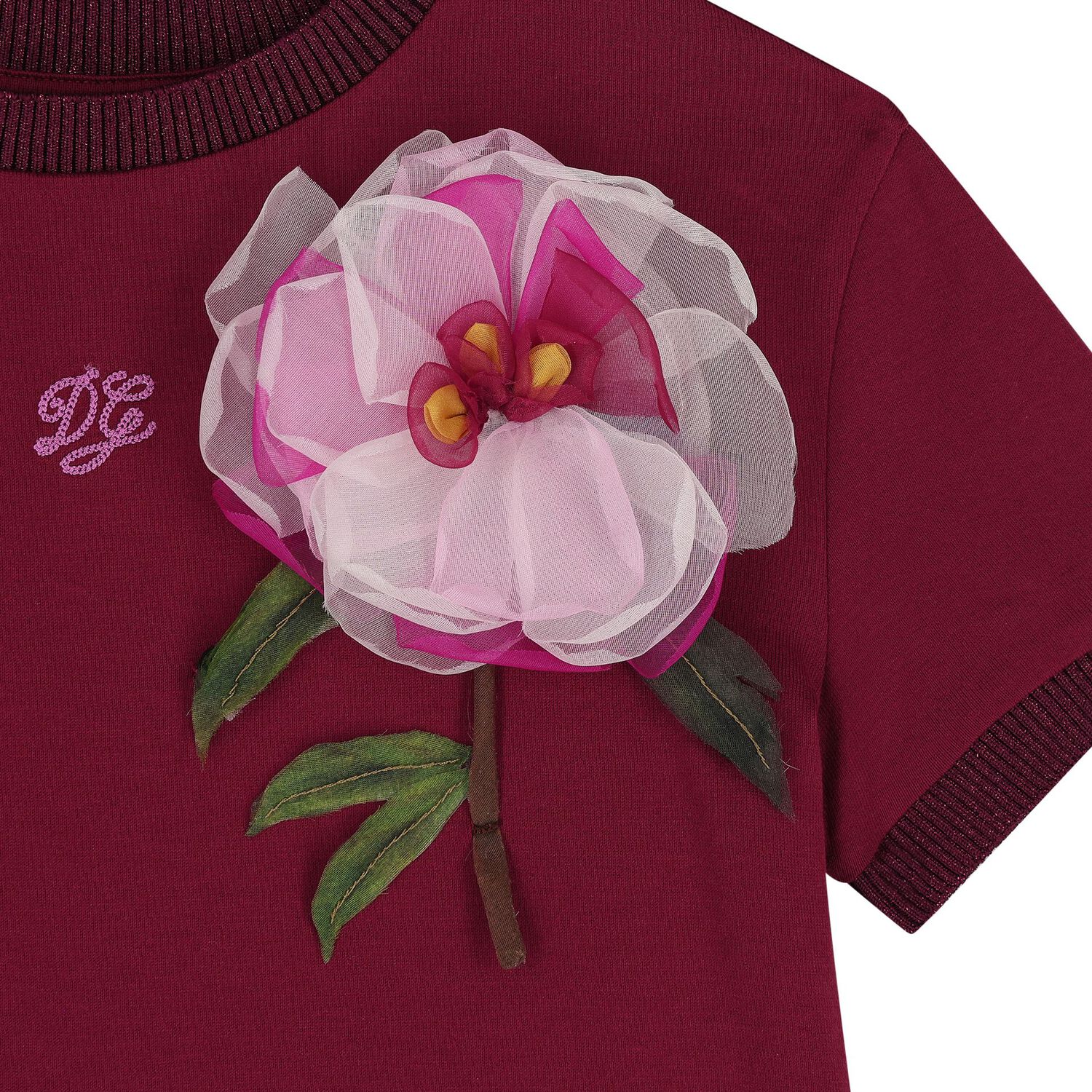 Girls Burgundy Peony T-Shirt, 1, hi-res