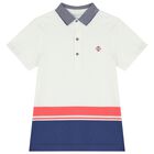 Boys White Striped Polo Shirt, 1, hi-res