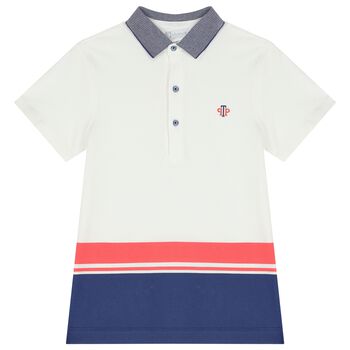 Boys White Striped Polo Shirt