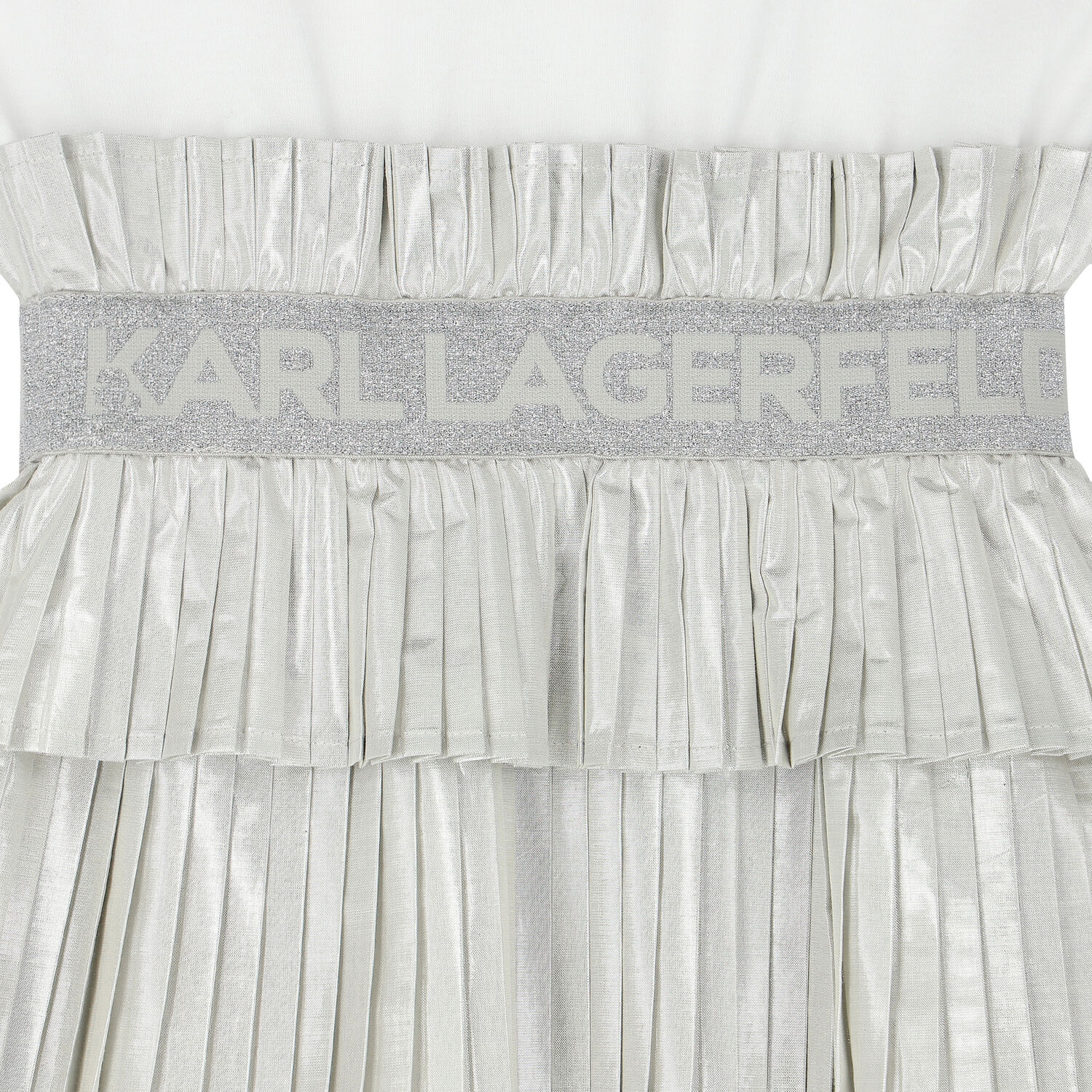 Girls Silver & White Logo Dress, 1, hi-res