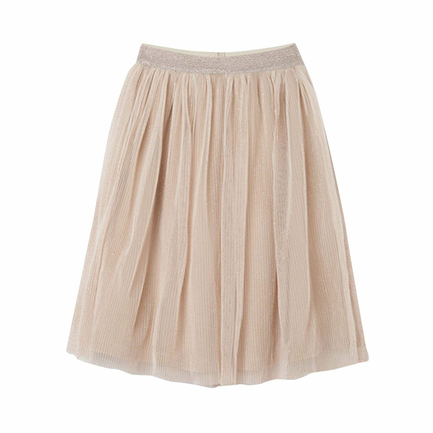Girls Beige & Gold Tulle Skirt, 1, hi-res