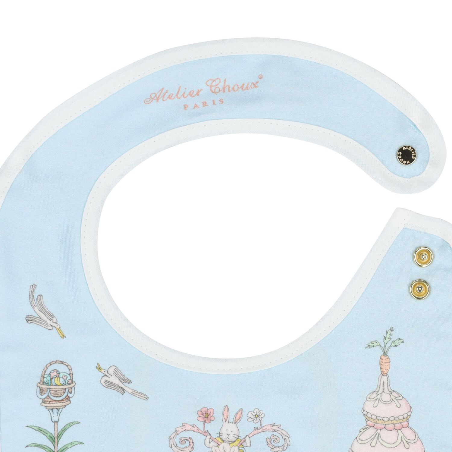Blue & White Spring Bunny Baby Satin Bib, 1, hi-res