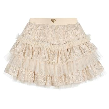 Girls Beige Lace Sequin Tiered Olivia Skirt