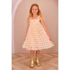 Girls Beige Sequin Tulle Dress, 1, hi-res