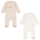 Beige & White Train Babygrows ( 2-Pack ), 1, hi-res