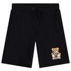 Boys Black Teddy Bear Logo Shorts, 3, hi-res
