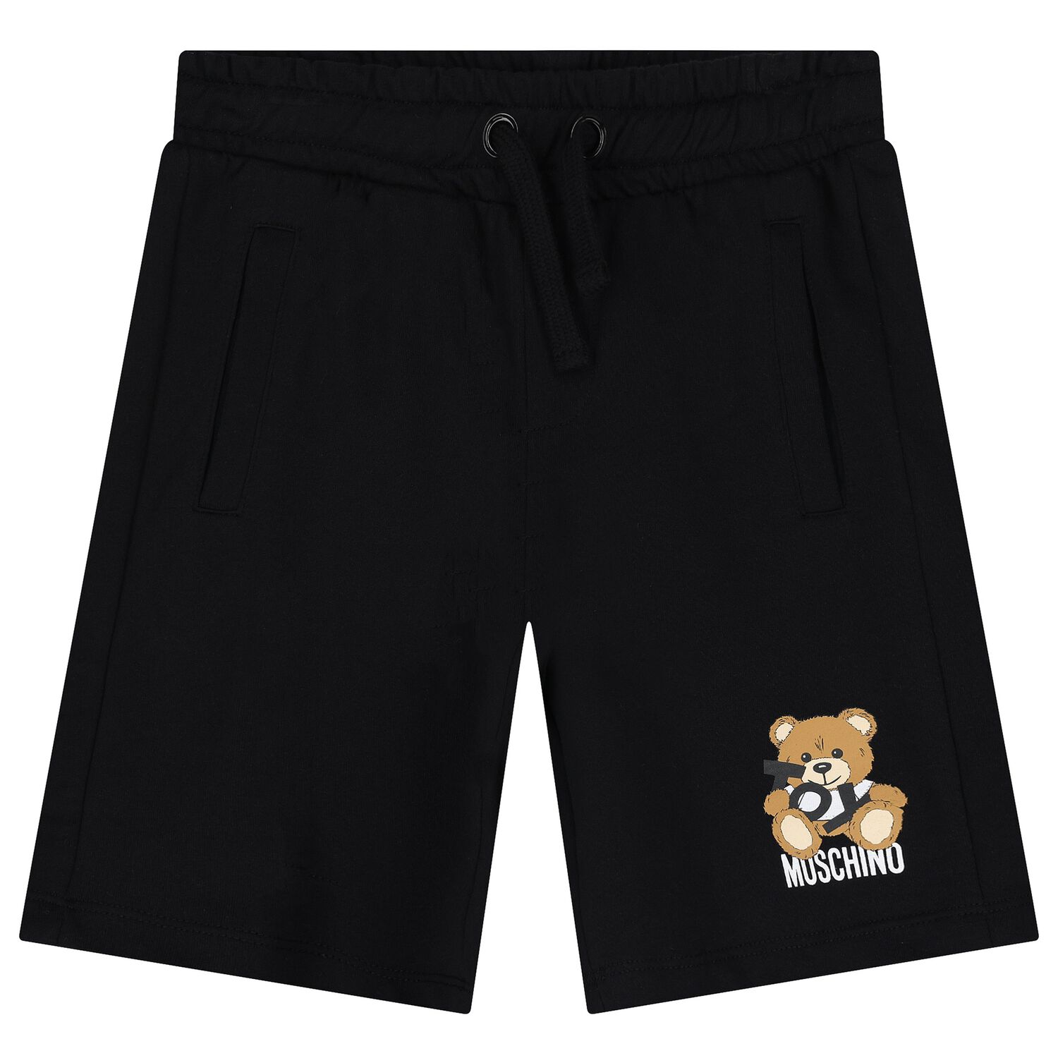 Boys Black Teddy Bear Logo Shorts, 3, hi-res image number null