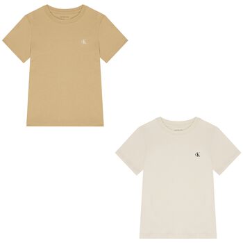 Boys Ivory & Beige Logo T-Shirt ( 2-Pack )