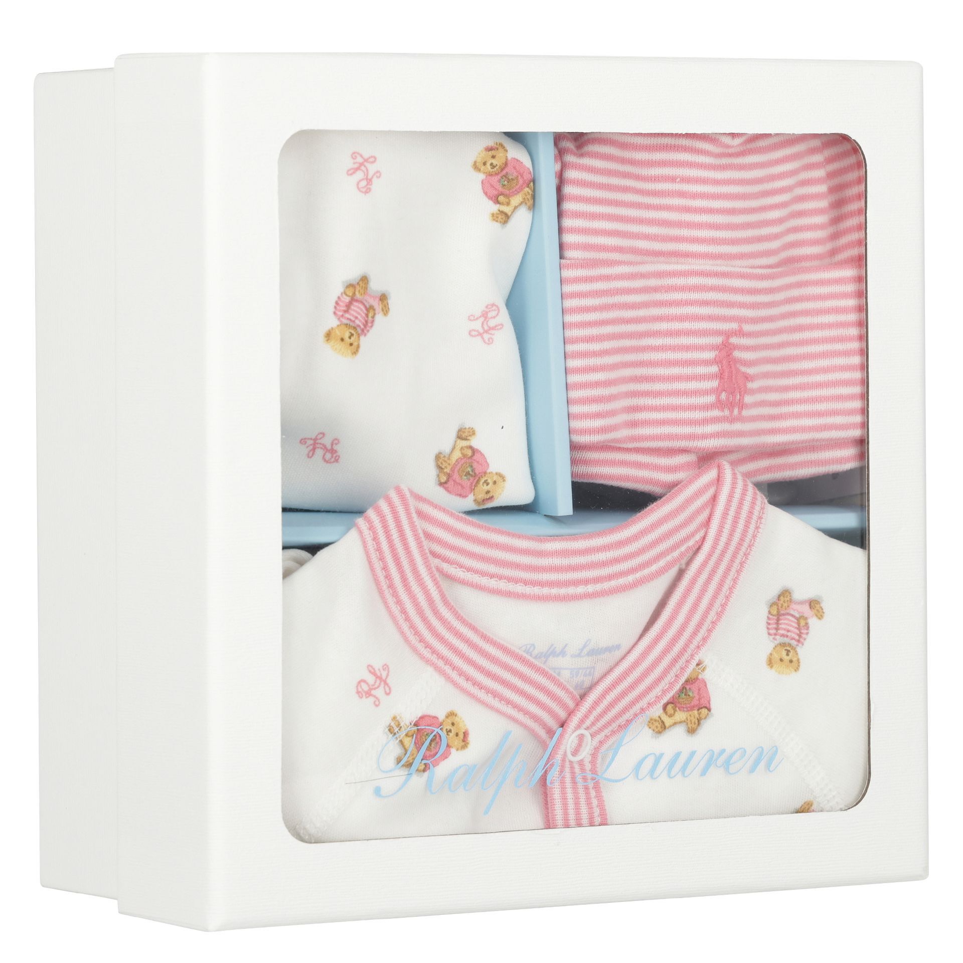 Ralph Lauren Baby Girls White Pink Polo Bear Babygrow Gift Set Junior Couture UK