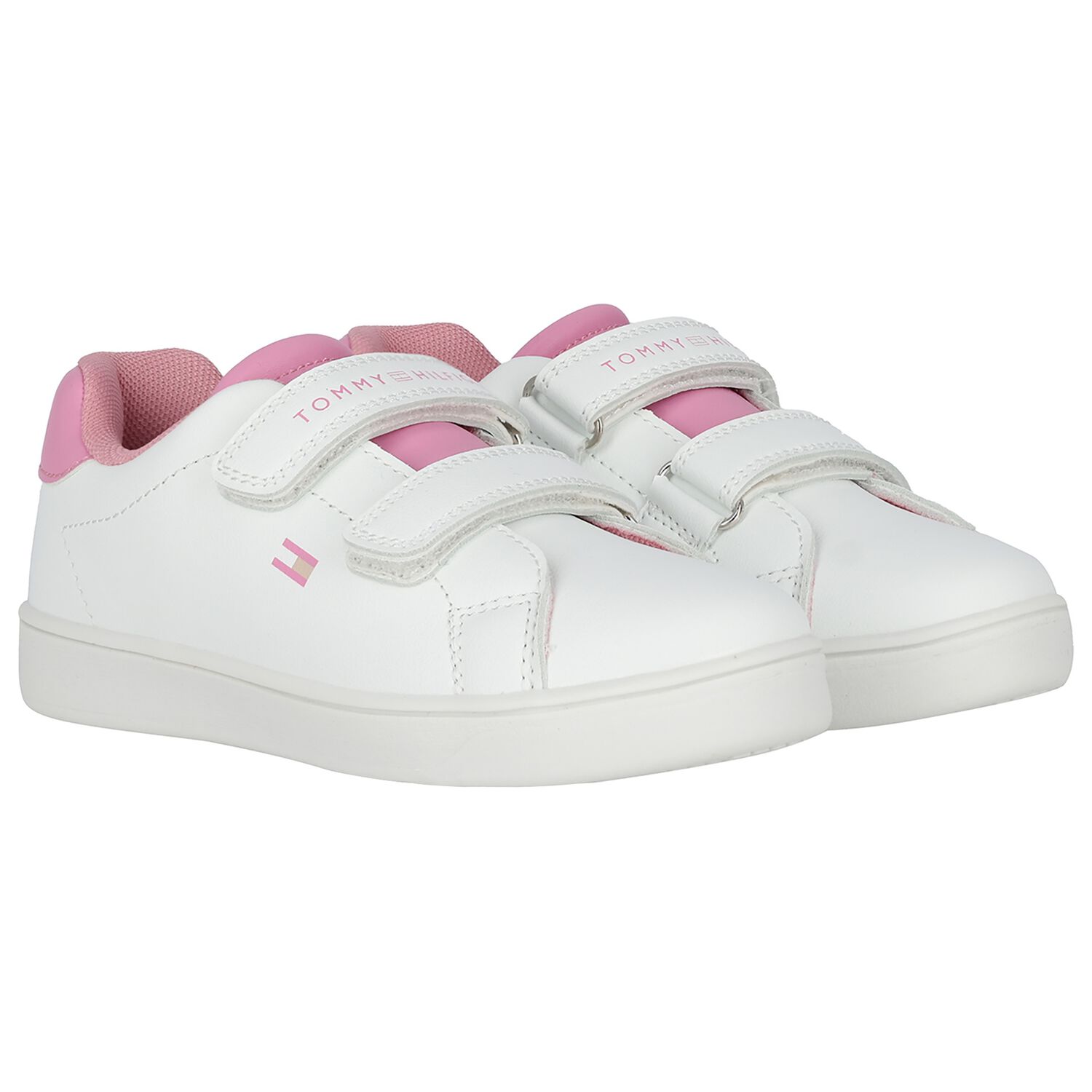 Girls White & Pink Logo Trainers, 1, hi-res