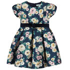Girls Navy Floral Satin Dress, 1, hi-res