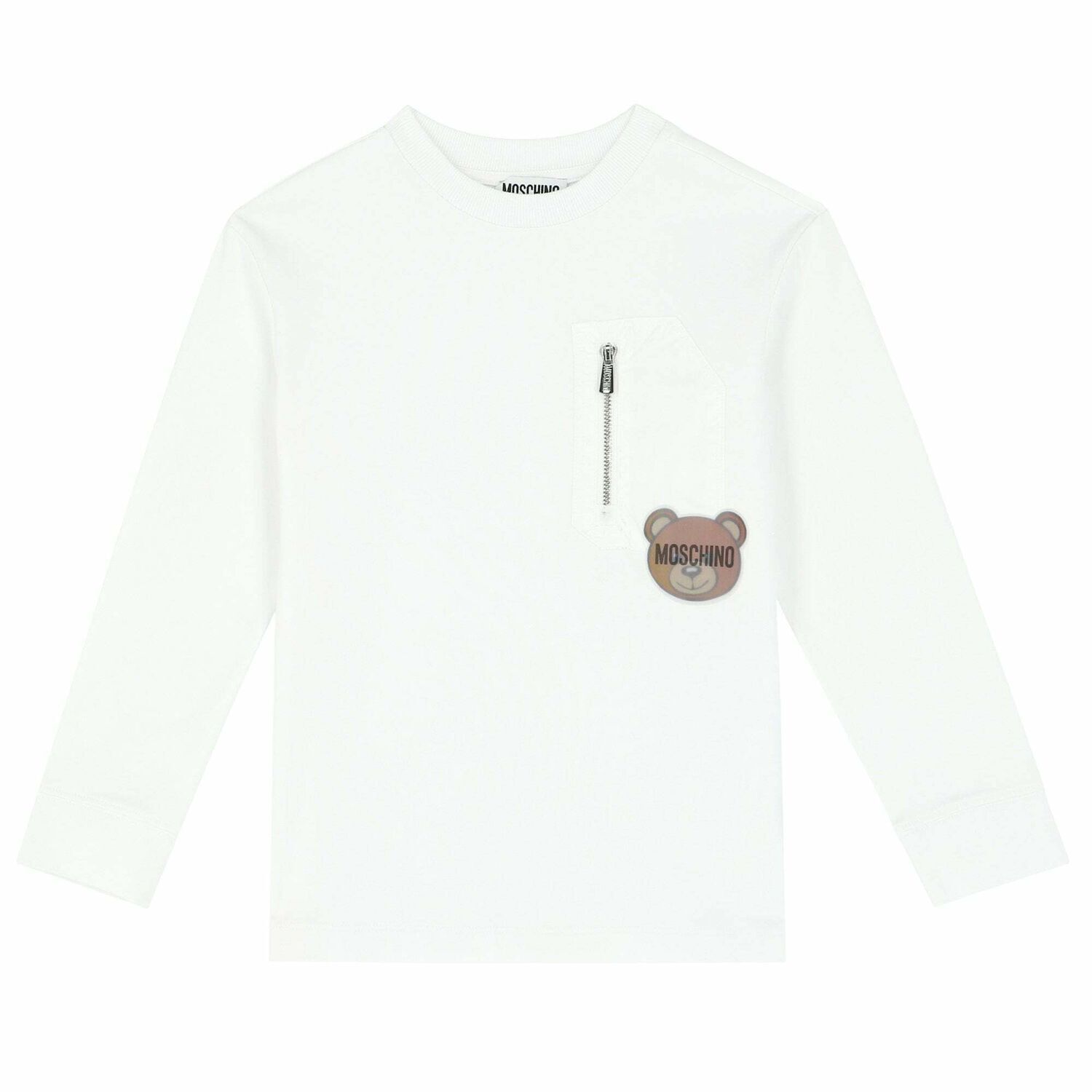Boys White Logo Long Sleeve Top, 1, hi-res image number null