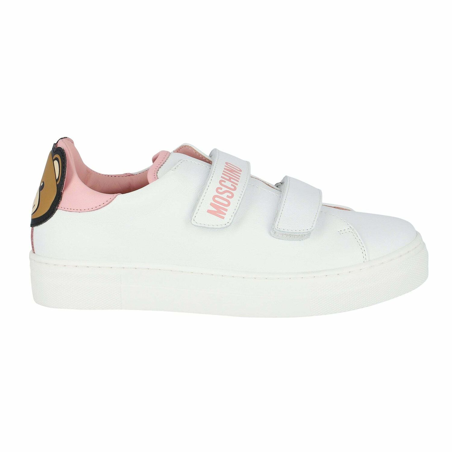 Girls White & Pink Teddy Logo Trainers, 1, hi-res