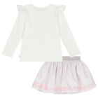 Girls Ivory & Pink Heart Skirt Set, 1, hi-res