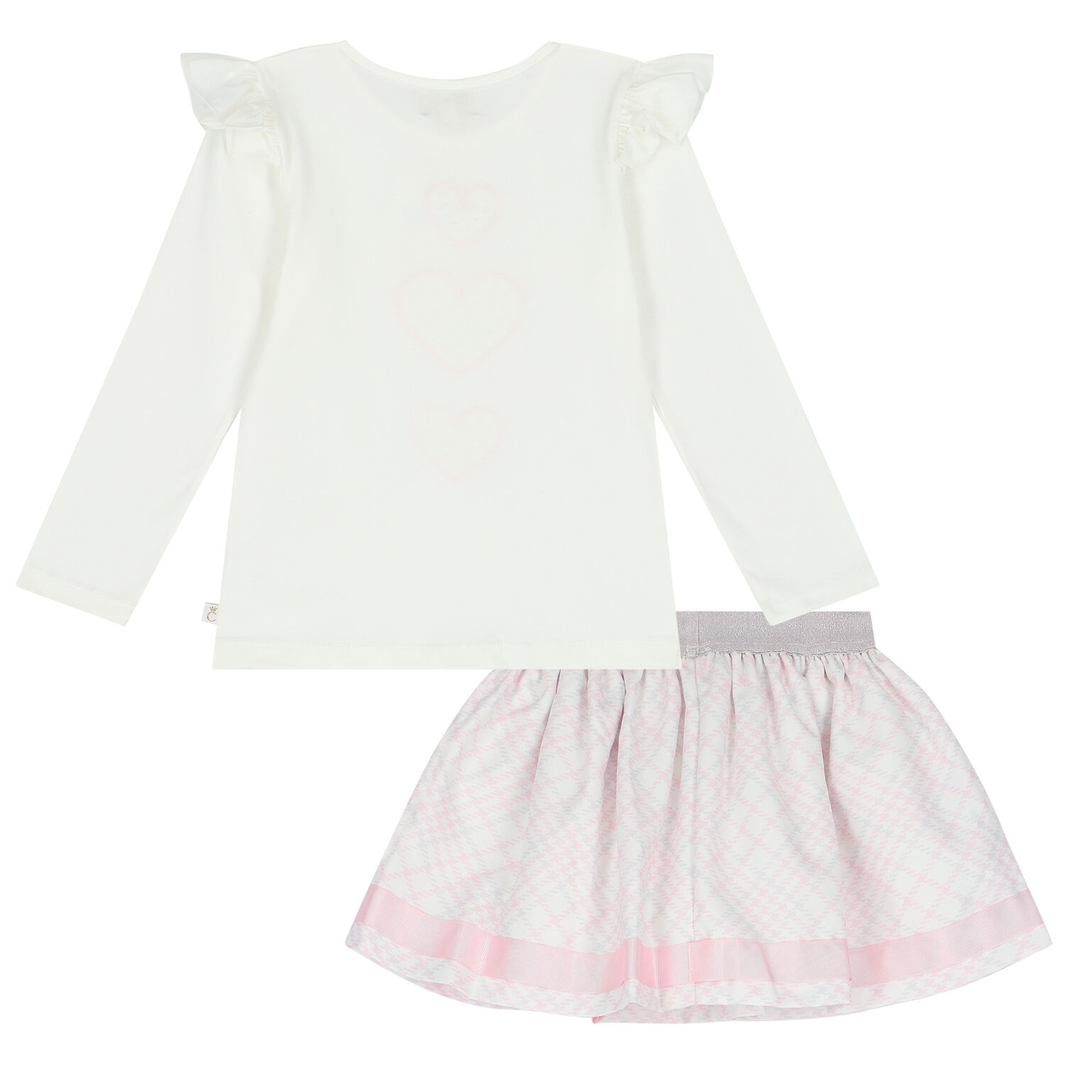Girls Ivory & Pink Heart Skirt Set, 1, hi-res