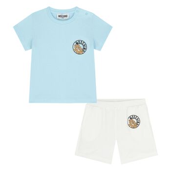 Younger Blue & White Teddy Bear Shorts Set