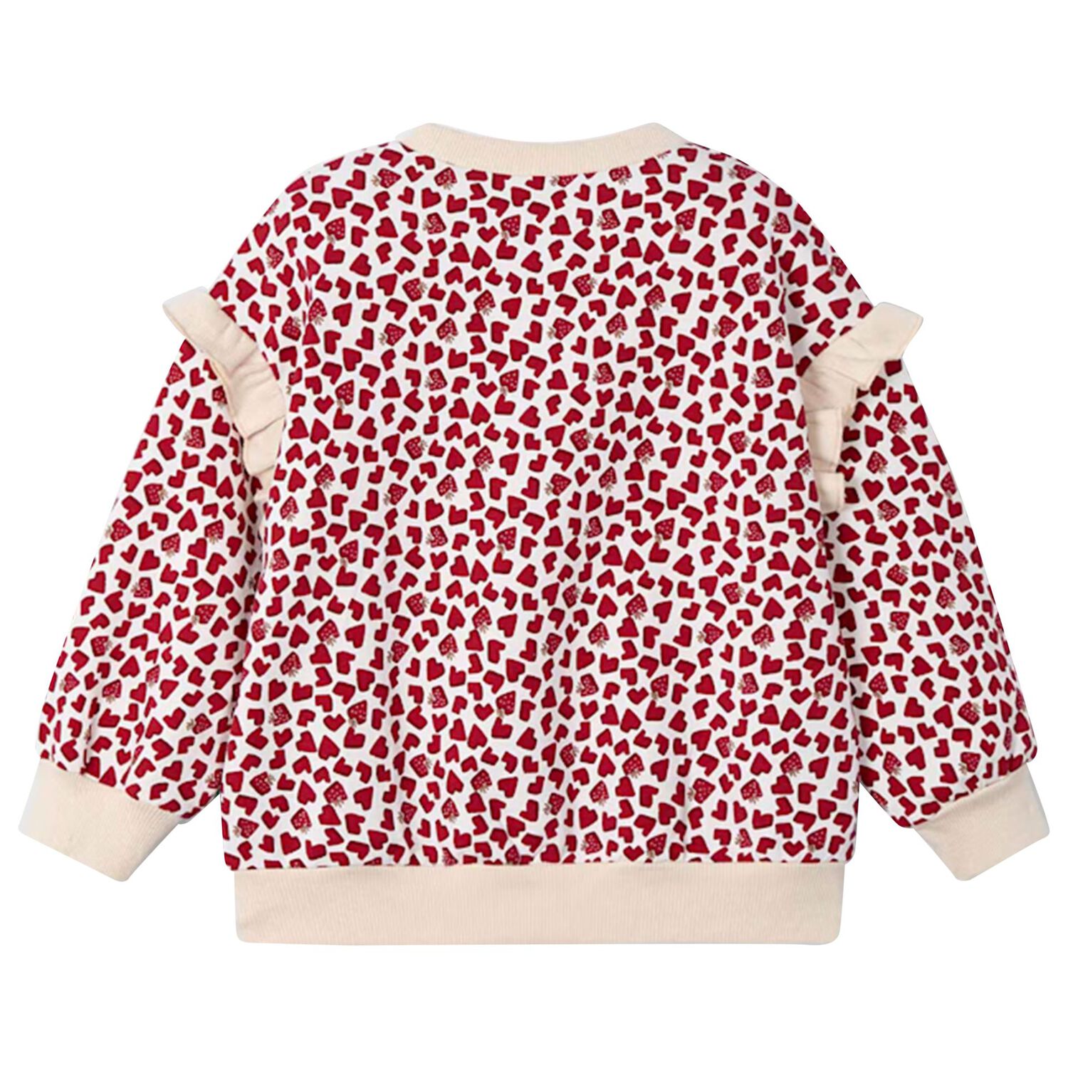 Girls Beige & Red Heart Sweatshirt , 2, hi-res