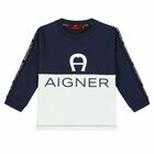 Younger Boys Navy Blue and White Logo Long Sleeve Top, 2, hi-res