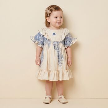 Baby Girls Ivory & Blue Paisley Dress