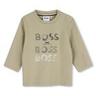 Younger Boys Beige Logo Long Sleeve Top, 2, hi-res