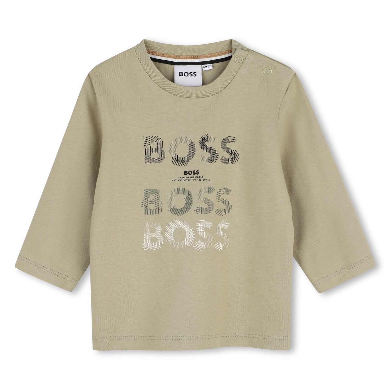 Younger Boys Beige Logo Long Sleeve Top, 2, hi-res