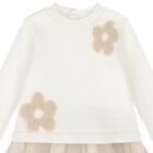 Baby Girls Ivory & Beige Knit & Tulle Flower Dress, 1, hi-res
