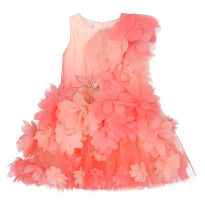 Younger Girls Pink Floral Tulle Dress