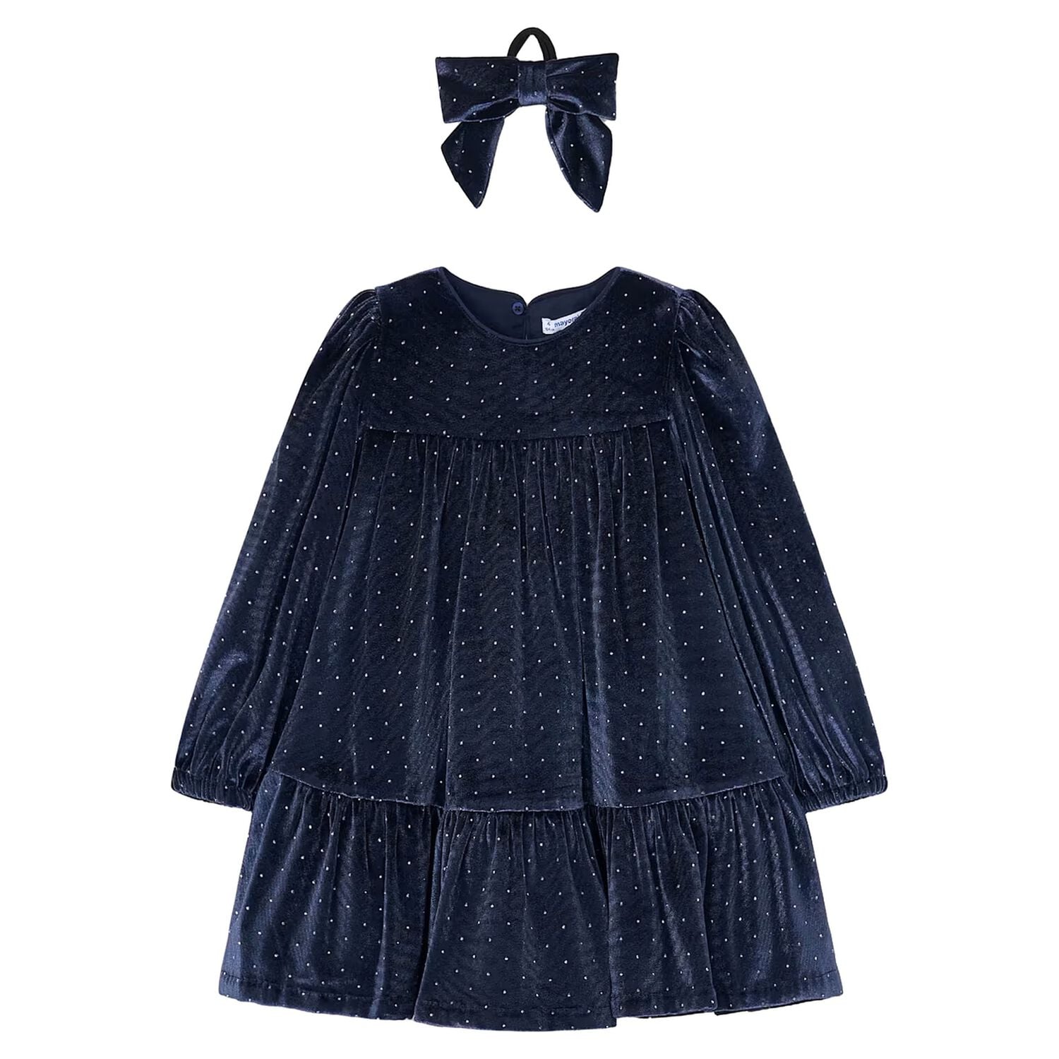Girls Navy Blue Sparkle Velvet Dress Set, 3, hi-res