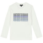 Boys Ivory Logo Long Sleeve Top, 1, hi-res