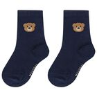 Younger Boys Navy Blue & Ivory Socks ( 3-Pack ), 1, hi-res