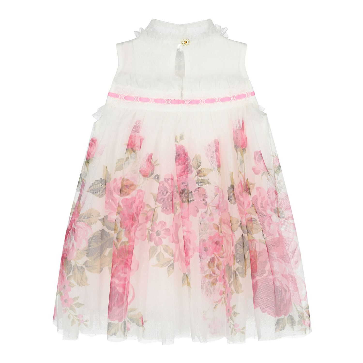 Baby Girls White & Pink Floral Tulle Dress, 1, hi-res