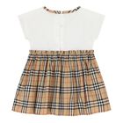 Baby Girls White & Beige Bow Check Dress Set, 1, hi-res