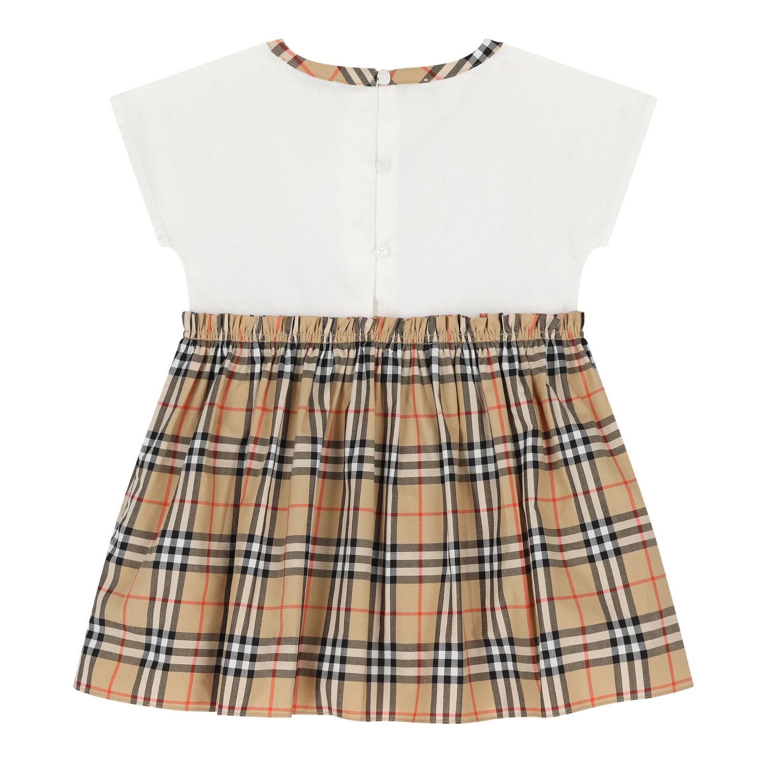 Baby Girls White & Beige Bow Check Dress Set, 1, hi-res