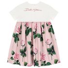 Girls White & Pink Rose Dress, 1, hi-res
