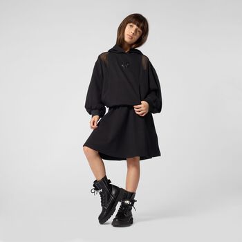 Girls Black Logo Hooded Dress