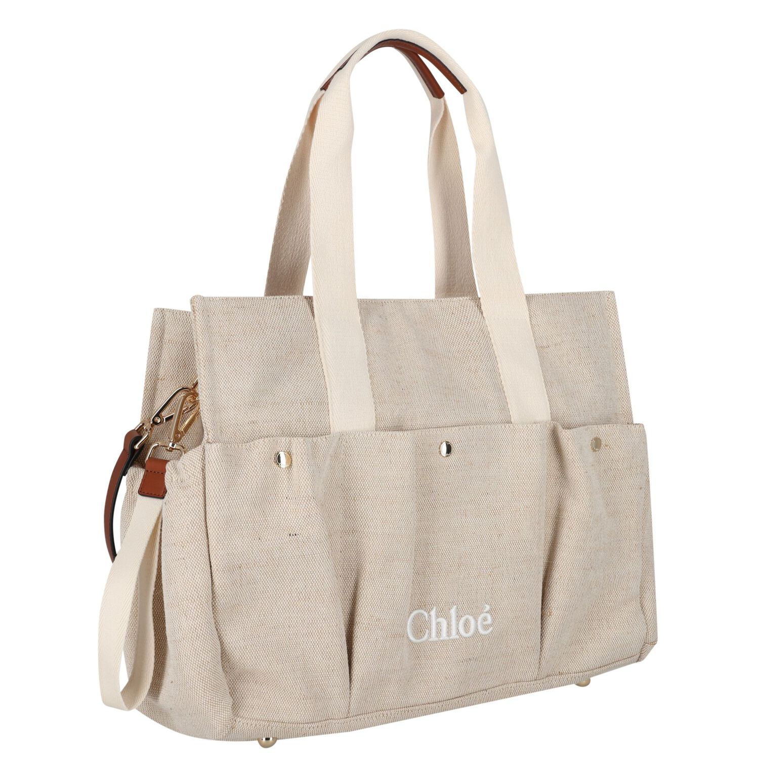 Beige Canvas Logo Changing Bag, 1, hi-res